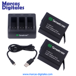 MDG Set de 2 Baterias y Cargador USB para GoPro Hero 5 y 6