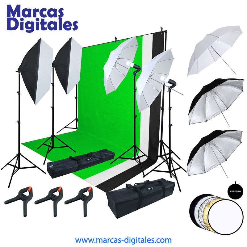 MDG Basic Studio Set with 3 Backgrounds Softbox and Umbrellas