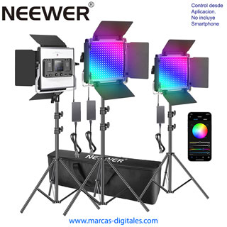 Neewer 480 RGB Color LED CRI 95 28W Set de 3 Paneles de Luces