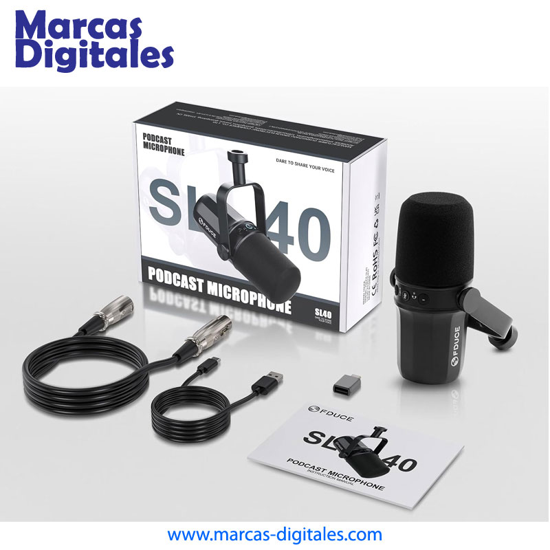 FDUCE SL40 Microfono Dinamico Cardioide XLR y USB para Podcast