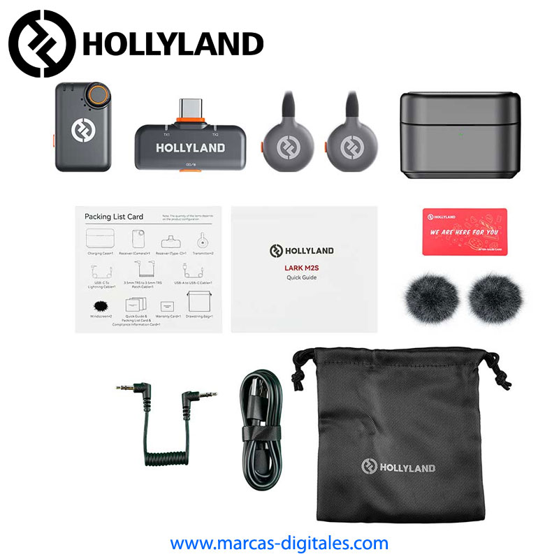 Hollyland Lark M2S Combo Set de 2 Microfonos Inalambricos para Smartphone y Camara