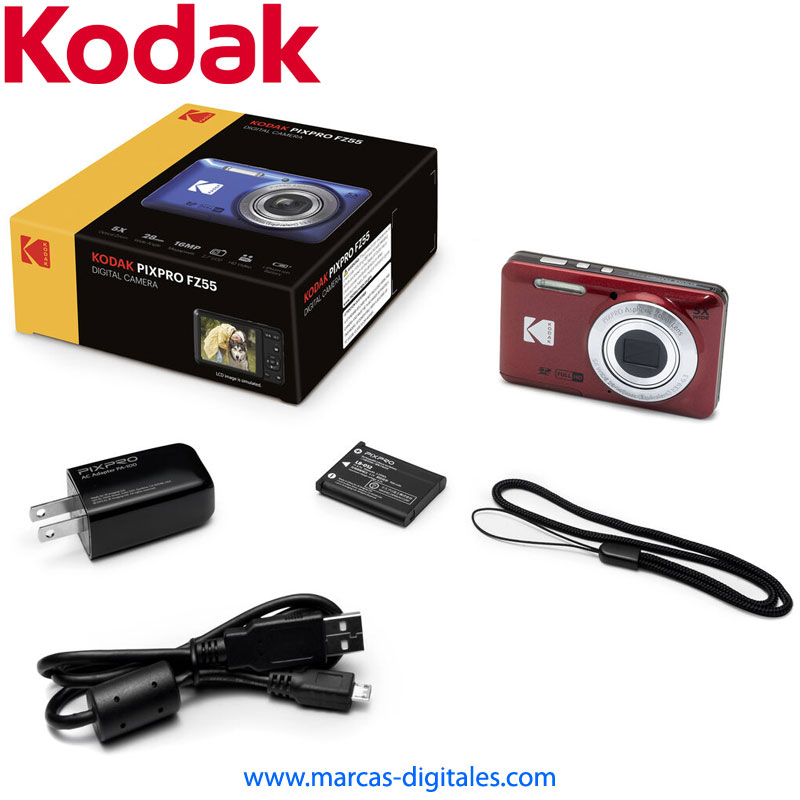 Kodak PixPro FZ55 16MP 5x Zoom Combo Rojo Camara Compacta