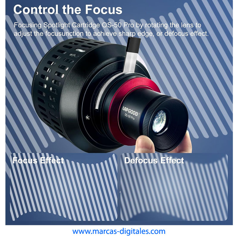 MDG Proyector Snoot Conico Optico con 24 Gobos 5 Colores y Lente 50mm Montura Bowens