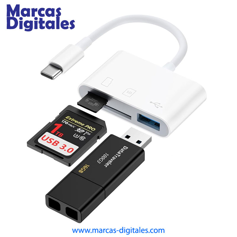 MDG Lector de Memoria SD, MicroSD y Hub OTG Conexion USB-C